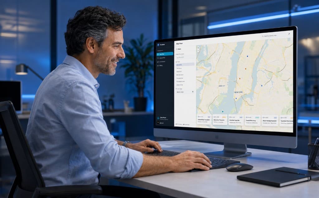 Engineer using NobeLeap AI extraction, assistant, and GIS